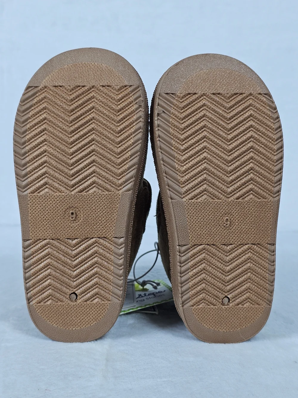 Toddler Fleece Lined Winter Booties Faux Suede Tan Shoes First Steps Size 9